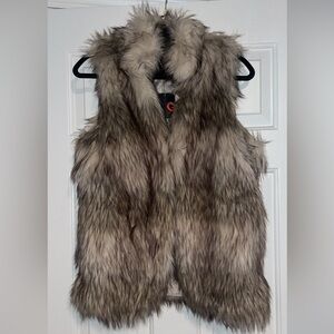 G by Guess Faux Fur Vest in Brown and Gray